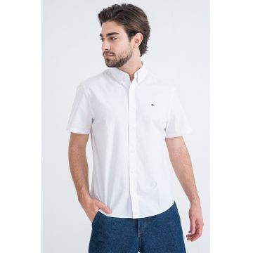 Camasa cu maneci scurte si detaliu cu broderie logo - Alb