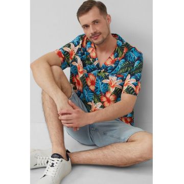 Camasa cu maneci scurte si model tropical - Verde/Portocaliu/Albastru deschis