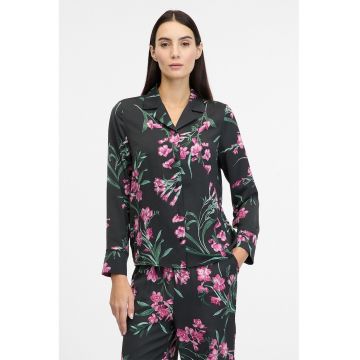 Camasa cu model floral si maneci lungi - Verde/Fucsia/Negru stins