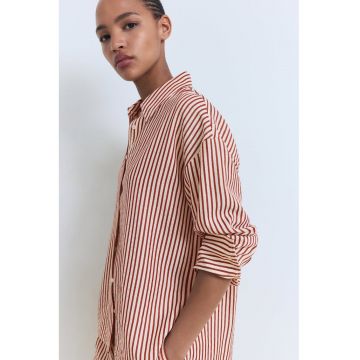 Camasa cu model in dungi - Maro cognac/Bej