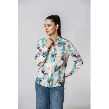 Camasa cu model Judith - Alb/Verde/Portocaliu