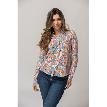 Camasa cu model Judith - Portocaliu/Negru stins/Albastru