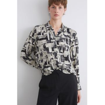 Camasa cu model si guler fixat cu nasturi - Alb/Negru
