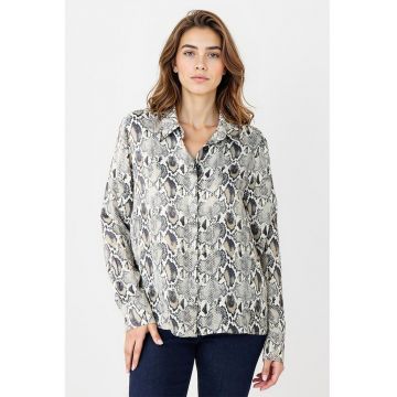 Camasa cu nasturi si animal print - Alb/Gri/Maro taupe