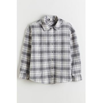 Camasa cu nasturi si model in carouri - Gri melange