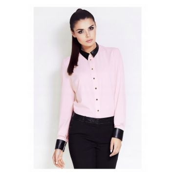 Camasa Dama -  98% Poliester - 2% Elastan - Croi Slim Fit - Ajustata Pe Silueta - Cu Nasturi Aurii - Maneci Lungi - Decolteu Cu Guler - Roz - Roz