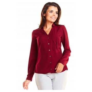 Camasa Dama -  98% Poliester - 2% Elastan - Stil Casual - Birou - Elegant - Business - Slim Fit - Decolteu Cu Guler - Maneca Lunga - Bordo - Bordeaux