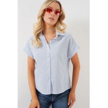 Camasa dama  BDART - albastru - bumbac - cu maneci scurte