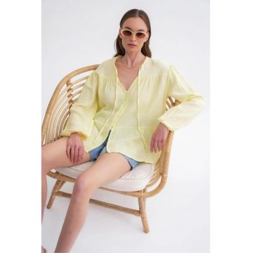 Camasa dama -  bluza cu maneca lunga - croiala lejera - galben chihlimbar - textil