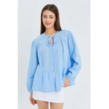 Camasa dama -  bluza cu maneca lunga - croiala relaxata - albastru deschis - textil