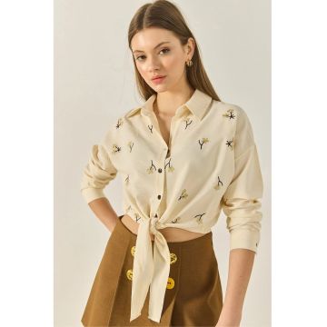 Camasa dama -  brodata - galben chihlimbar - bumbac