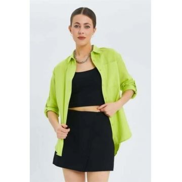 Camasa dama -  camasa cu maneca lunga - verde lime - textil