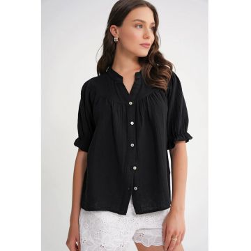 Camasa dama -  camasa cu maneca scurta - negru - amestec de in