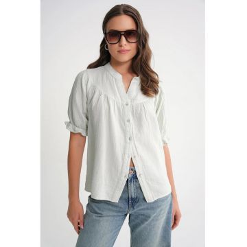 Camasa dama -  camasa cu maneca scurta - verde salvie - amestec de in