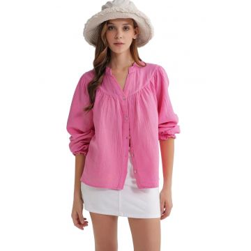 Camasa dama -  camasa din amestec de in - roz pudrat - textil