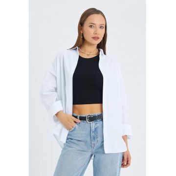 Camasa dama -  camasa din bumbac cu maneca lunga - alb