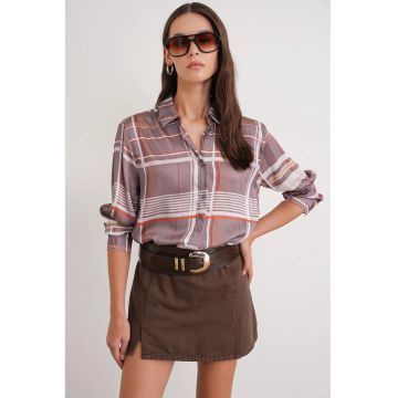 Camasa dama -  camasa din satin cu nasturi - bej natural - textil -