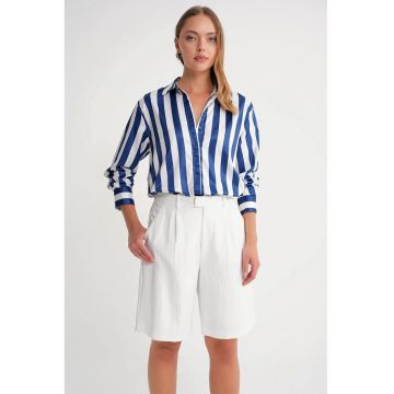 Camasa dama -  camasa poplin - dungi - albastru marin - textil