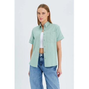 Camasa dama -  camasa Poplin Slim Fit cu buzunar - verde salvie - textil