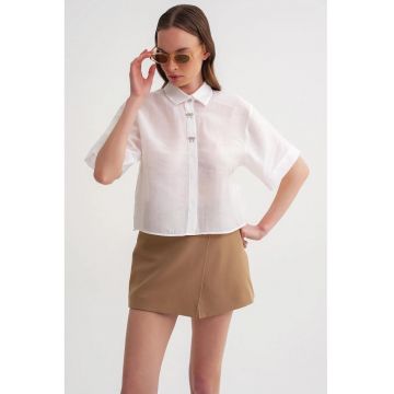 Camasa dama -  camasa scurta cu maneca scurta - ivoriu natural - textil