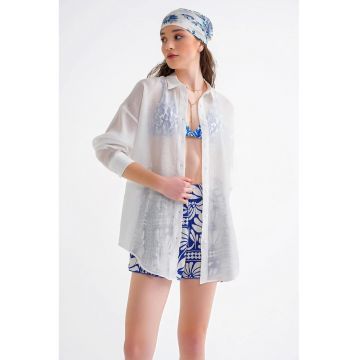 Camasa dama -  camasa supradimensionata cu nasturi - alb - textil