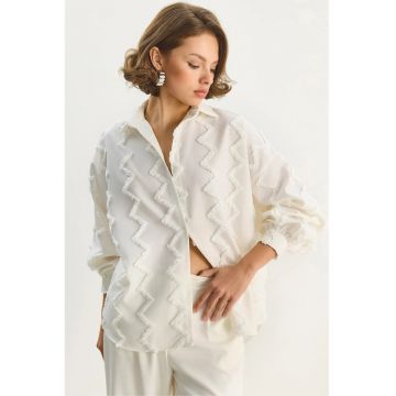 Camasa dama -  camasa supradimensionata cu nasturi - alb - textil -