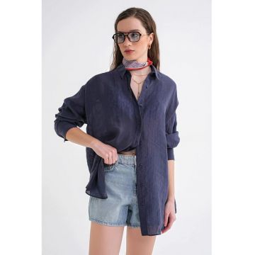 Camasa dama -  camasa supradimensionata cu nasturi - albastru marin - textil - Albastru marin