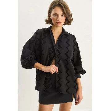 Camasa dama -  camasa supradimensionata cu nasturi - negru - textil -