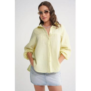 Camasa dama -  camasa texturata din bumbac - galben chihlimbar - textil