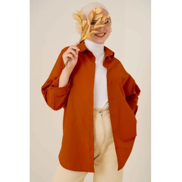 Camasa dama -  croiala relaxata - caramiziu - bumbac