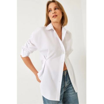 Camasa dama -  cu maneca lunga - alb - bumbac si poliester