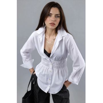 Camasa dama  cu maneca lunga - alb - bumbac si poliester