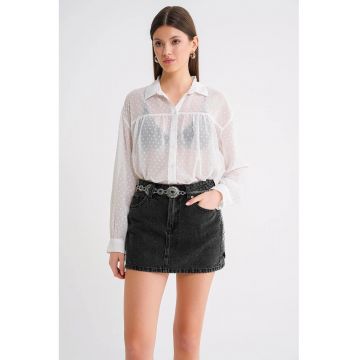 Camasa dama -  cu maneca lunga - alb - textil
