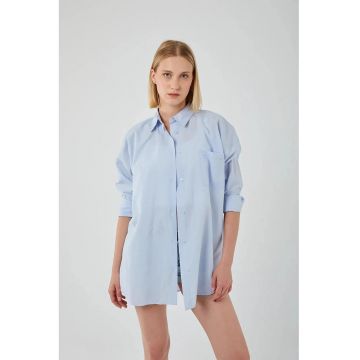 Camasa dama -  cu maneca lunga - albastru deschis - textil -