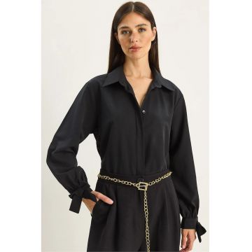 Camasa dama -  din bumbac si poliester - negru - textil