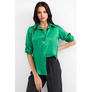 Camasa dama -  din satin - cu maneca lunga - verde -