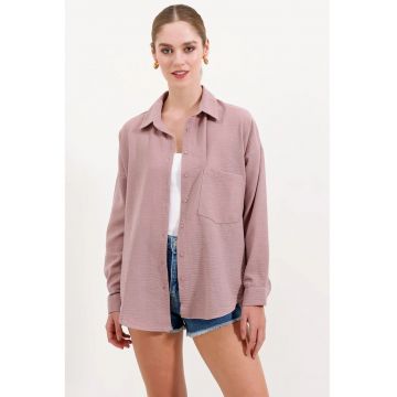 Camasa dama HiCCUP - basic - roz - din in - cu buzunar