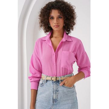 Camasa dama HiCCUP - basic - roz garoafa - amestec de in - detalii de buzunar