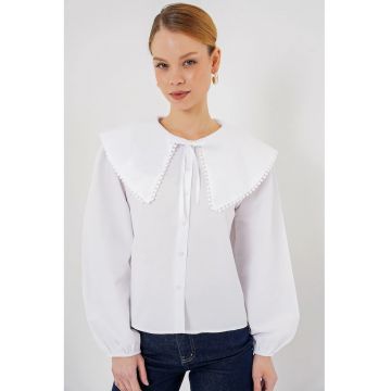 Camasa dama HiCCUP cu guler si funda - alb - bumbac