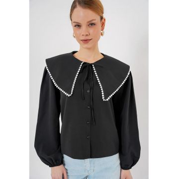 Camasa dama HiCCUP cu guler si funda - negru - bumbac