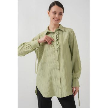 Camasa dama - HiCCUP - cu maneca lunga si volane - verde - poliester-elastan