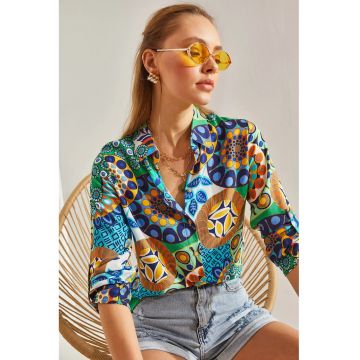 Camasa dama - HiCCUP - cu nasturi - model atragator - verde - poliviscoza