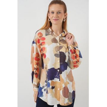 Camasa dama - HiCCUP - supradimensionata - imprimeu floral - bleumarin - bumbac