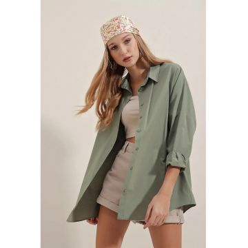 Camasa dama - HiCCUP - supradimensionata - verde kaki - bumbac