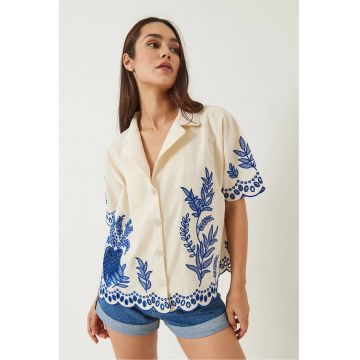 Camasa dama  LUCCI - din bumbac - cu maneci lungi - albastru