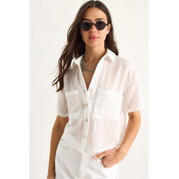 Camasa dama  LUCCI - scurta - alb - viscoza-nylon - cu buzunar