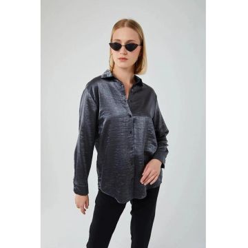 Camasa dama -  metalica cu maneca lunga - gri inchis - textil