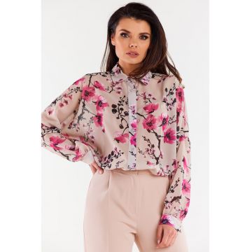 Camasa dama  poliester model Flori de cires multicolor