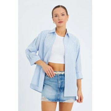 Camasa dama  poplin cu dungi - Albastru