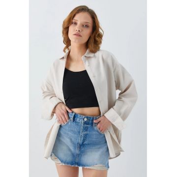 Camasa dama -  poplin oversize - culoare naturala - material textil